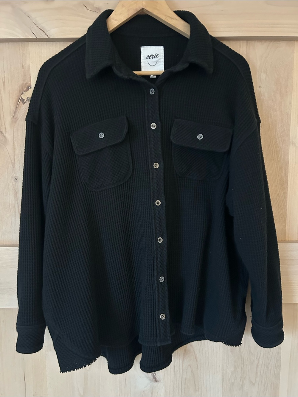 aerie Lumbar Jane Black waffle button-Up shirt, size XS EUC